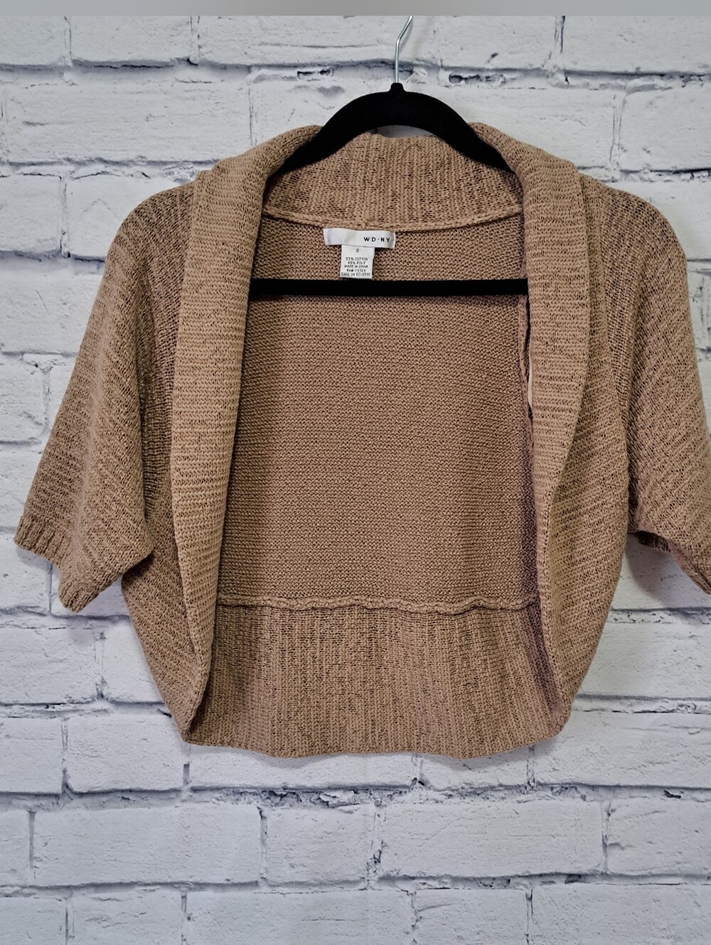 WD.NY Y2K Cropped Open-Front Bolero Shawl Cardigan - Taupe Small